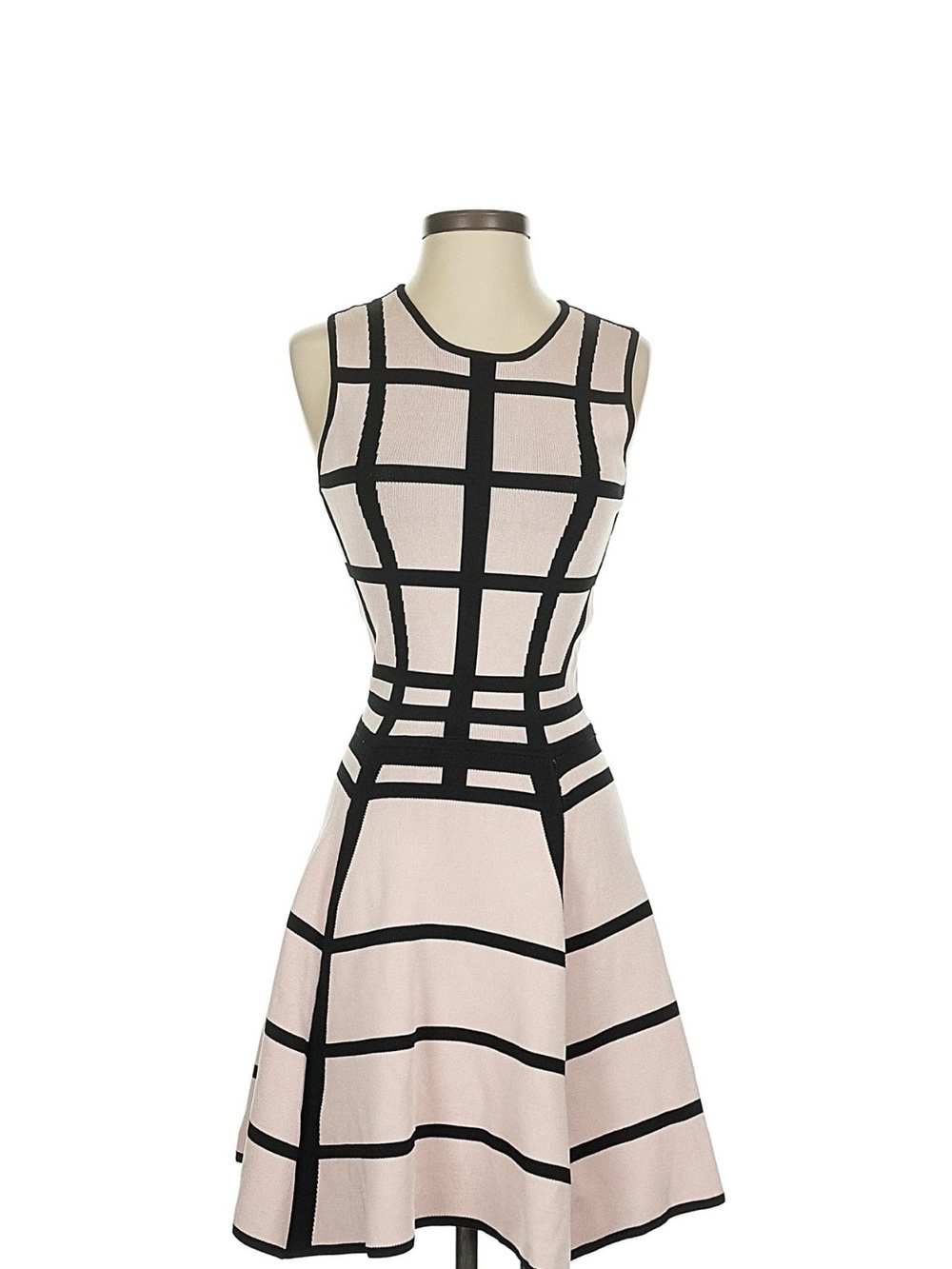 Ronny Kobo Pink and Black Grid Fit-and-Flare Dress